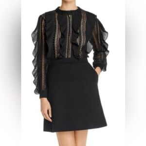 French Connection Patricia Jersey black Lace skater Aline career work dress Sz 8